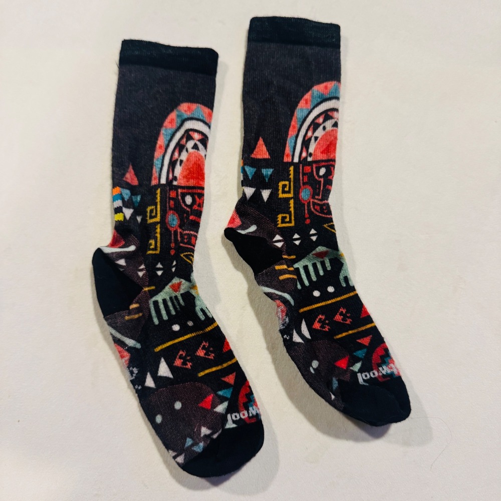 Smartwool PhD Outdoor Crew Socks Merino Wool Southwestern Tribal Geometric Multi